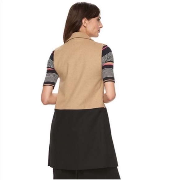 Elle Wool Blend Tan Black Colorblock Long Vest J-15 - Picture 2 of 14